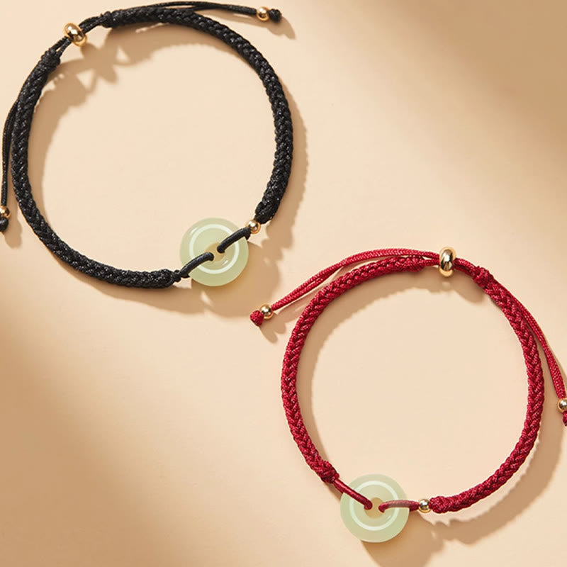 Nimara Ritual Natural Hetian Jade Peace Buckle Fu Character Protection Luck Braided Bracelet