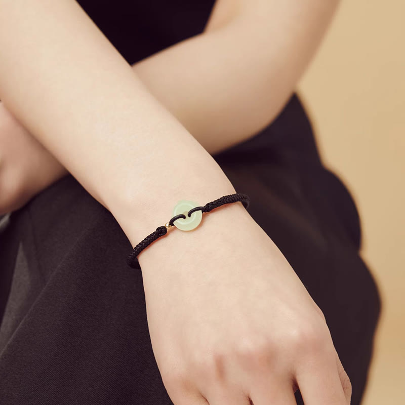 Nimara Ritual Natural Hetian Jade Peace Buckle Fu Character Protection Luck Braided Bracelet