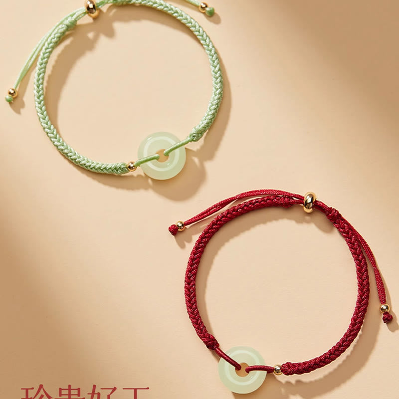 Nimara Ritual Natural Hetian Jade Peace Buckle Fu Character Protection Luck Braided Bracelet