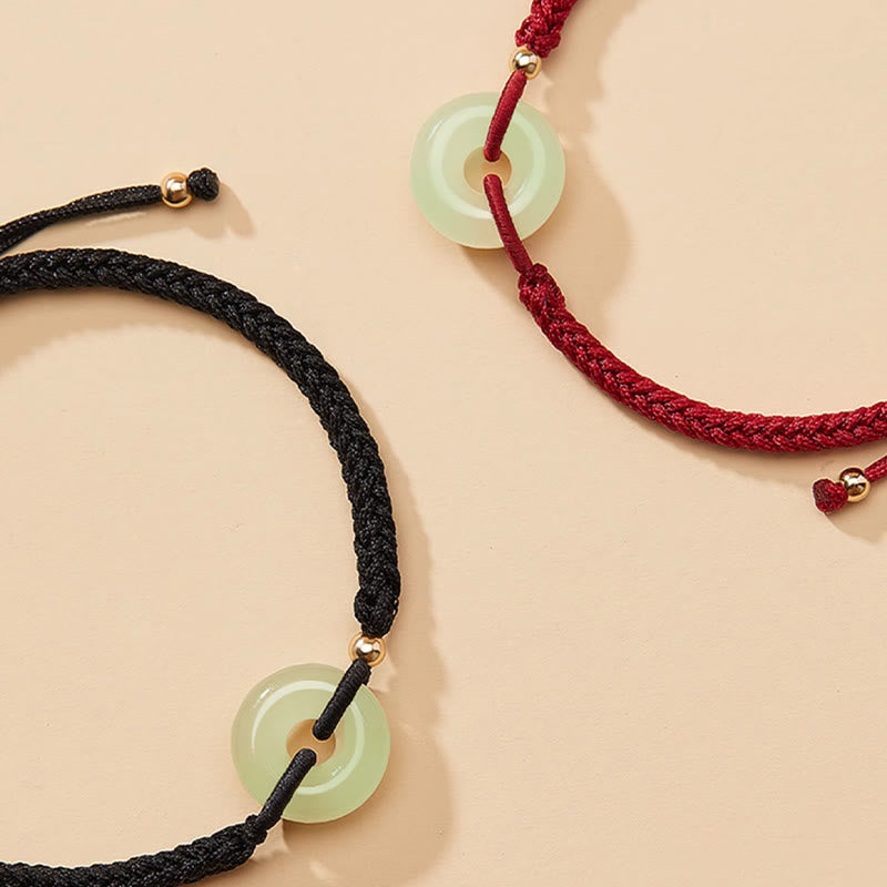 Nimara Ritual Natural Hetian Jade Peace Buckle Fu Character Protection Luck Braided Bracelet
