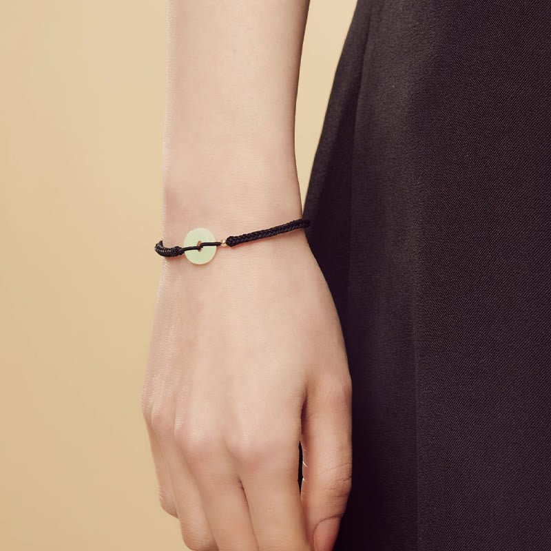 Nimara Ritual Natural Hetian Jade Peace Buckle Fu Character Protection Luck Braided Bracelet