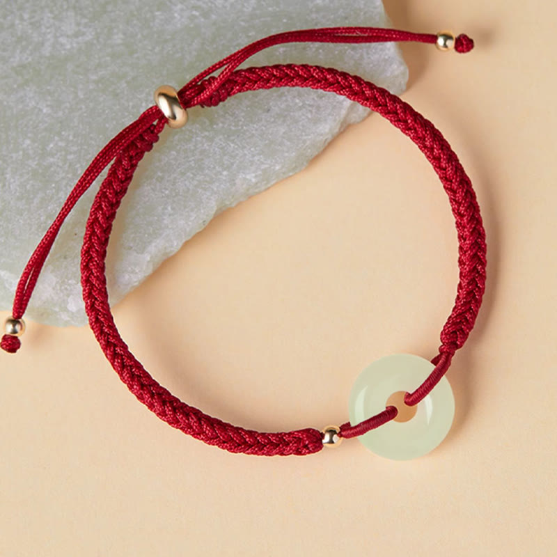 Nimara Ritual Natural Hetian Jade Peace Buckle Fu Character Protection Luck Braided Bracelet