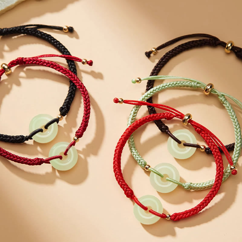 Nimara Ritual Natural Hetian Jade Peace Buckle Fu Character Protection Luck Braided Bracelet