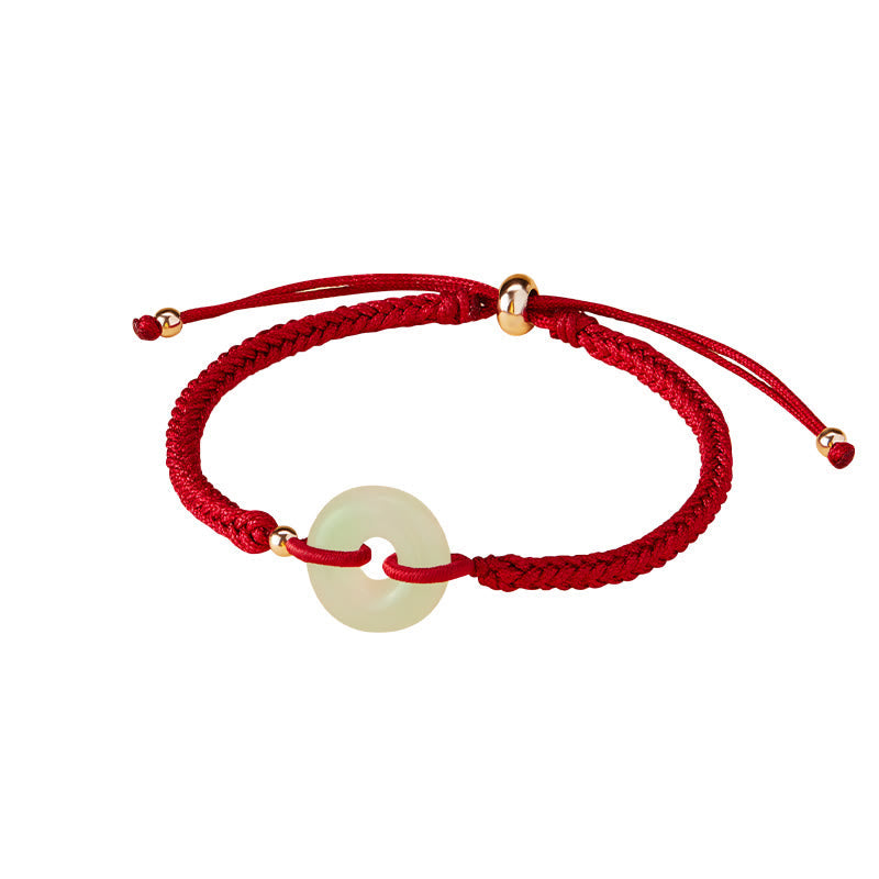 Nimara Ritual Natural Hetian Jade Peace Buckle Fu Character Protection Luck Braided Bracelet