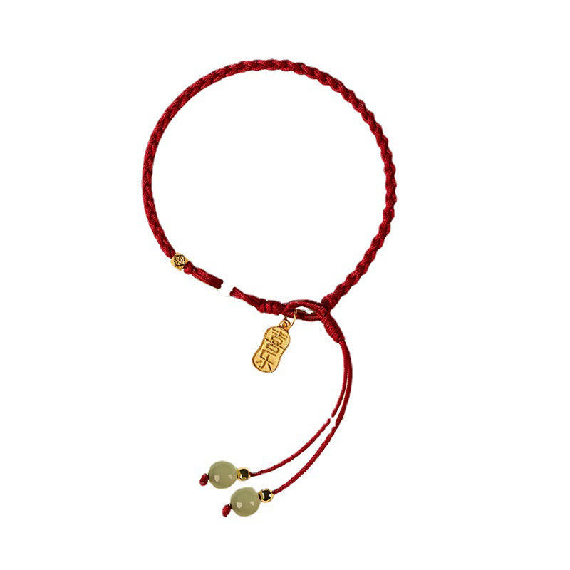 Nimara Ritual Natural Hetian Jade Peace Buckle Red String Luck Braided Bracelet