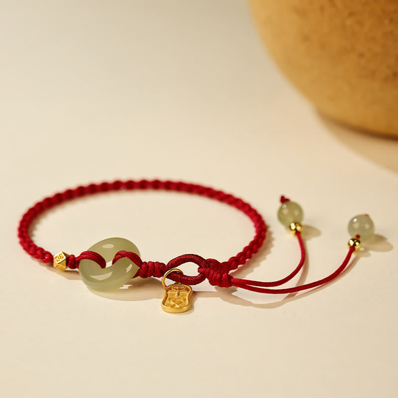 Nimara Ritual Natural Hetian Jade Peace Buckle Red String Luck Braided Bracelet