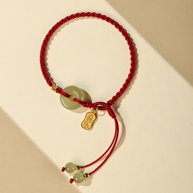 Nimara Ritual Natural Hetian Jade Peace Buckle Red String Luck Braided Bracelet
