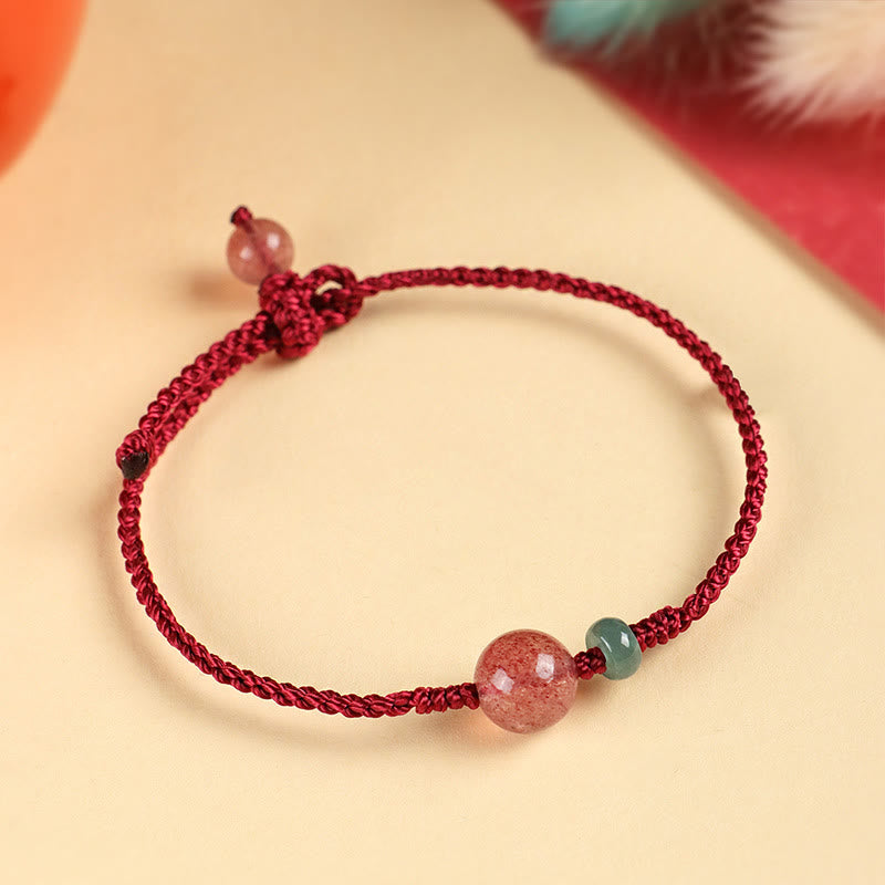 Nimara Ritual Natural Strawberry Quartz Jade White Agate Red String Positive Bracelet