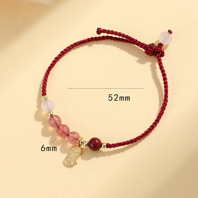 Nimara Ritual Natural Strawberry Quartz Jade White Agate Red String Positive Bracelet