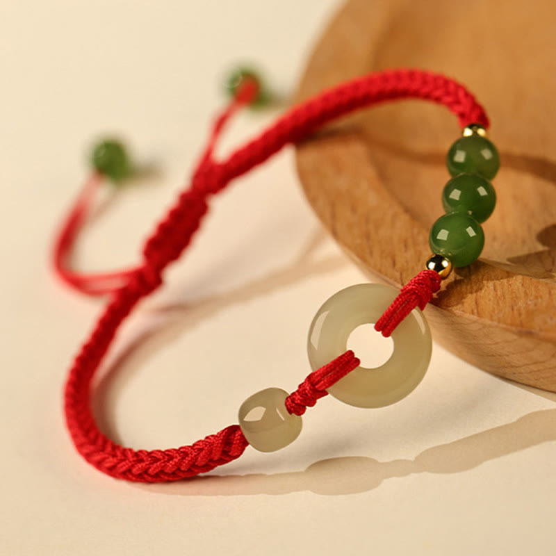 Nimara Ritual Natural Hetian Jade Peace Buckle Red String Protection Luck Bracelet