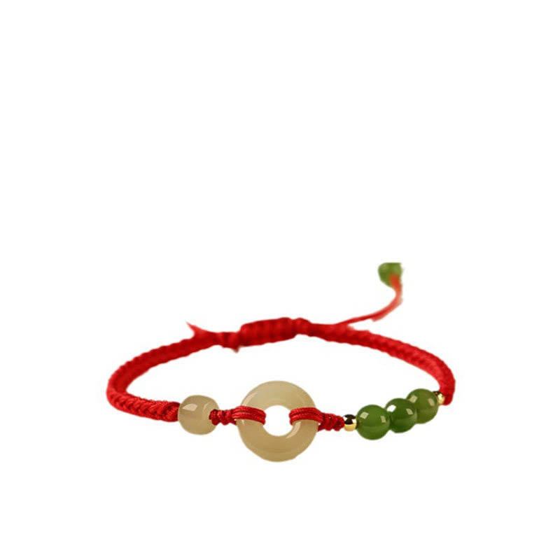 Nimara Ritual Natural Hetian Jade Peace Buckle Red String Protection Luck Bracelet
