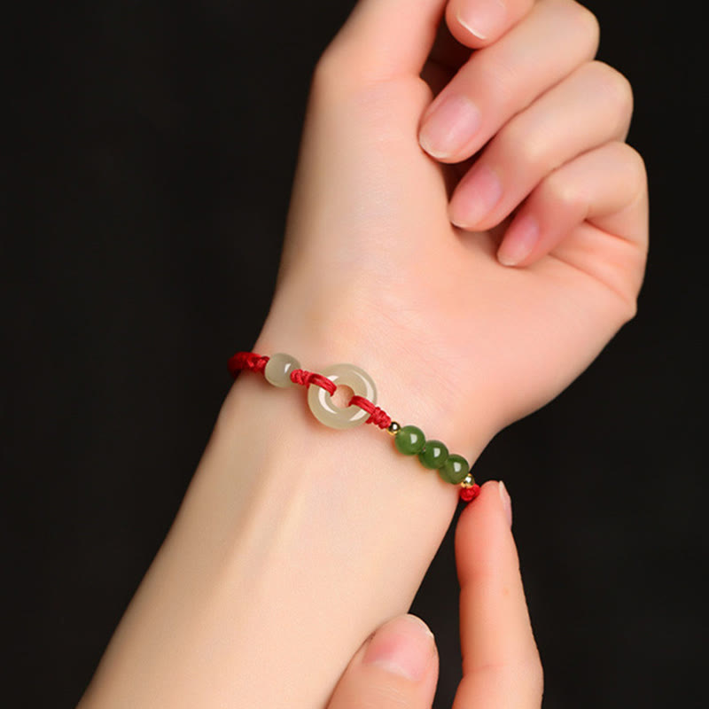 Nimara Ritual Natural Hetian Jade Peace Buckle Red String Protection Luck Bracelet
