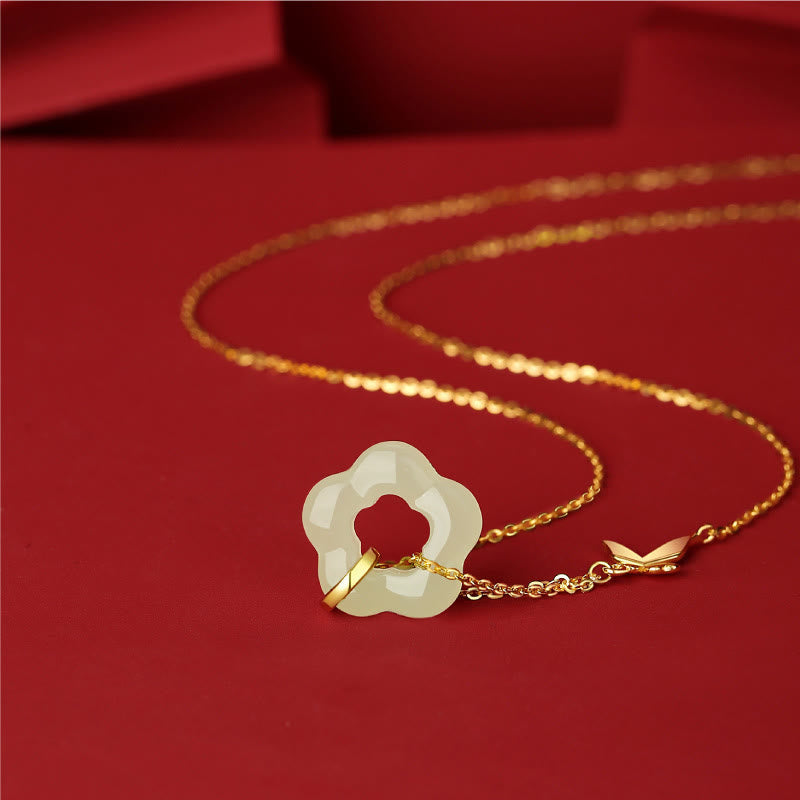 Nimara Ritual 925 Sterling Silver Butterfly Hetian Jade Flower Blessing Necklace Pendant