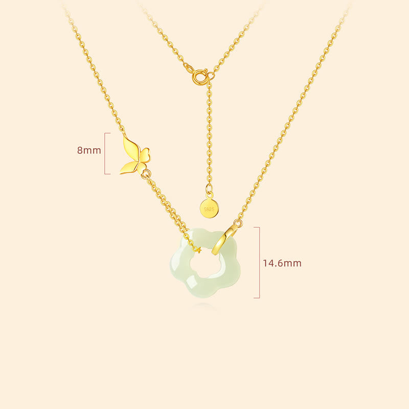 Nimara Ritual 925 Sterling Silver Butterfly Hetian Jade Flower Blessing Necklace Pendant