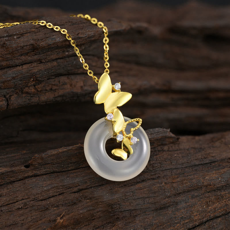 Nimara Ritual 925 Sterling Silver Butterfly Chalcedony Peace Buckle Blessing Luck Necklace Pendant