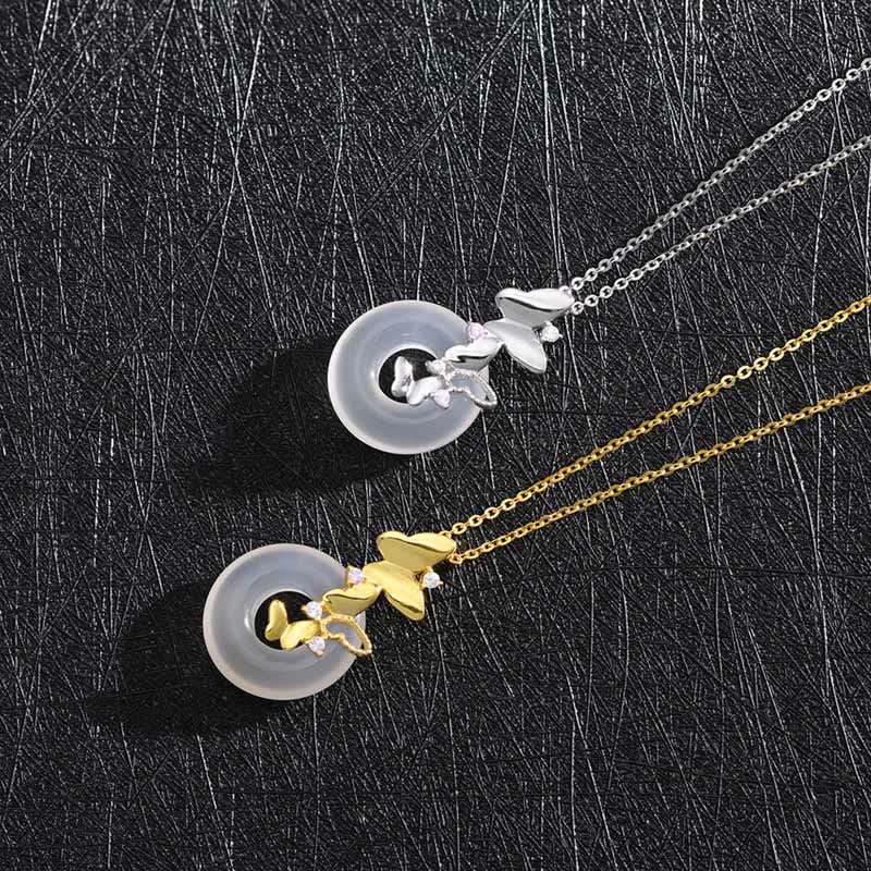 Nimara Ritual 925 Sterling Silver Butterfly Chalcedony Peace Buckle Blessing Luck Necklace Pendant