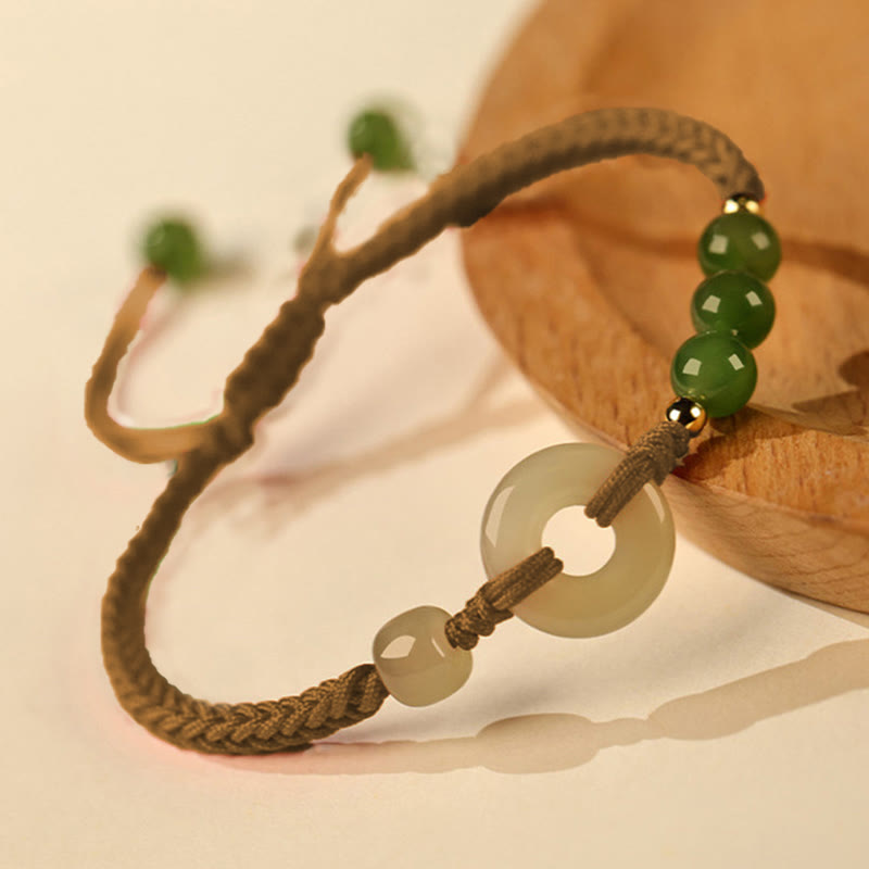 Nimara Ritual Natural Hetian Jade Peace Buckle Red String Protection Luck Bracelet