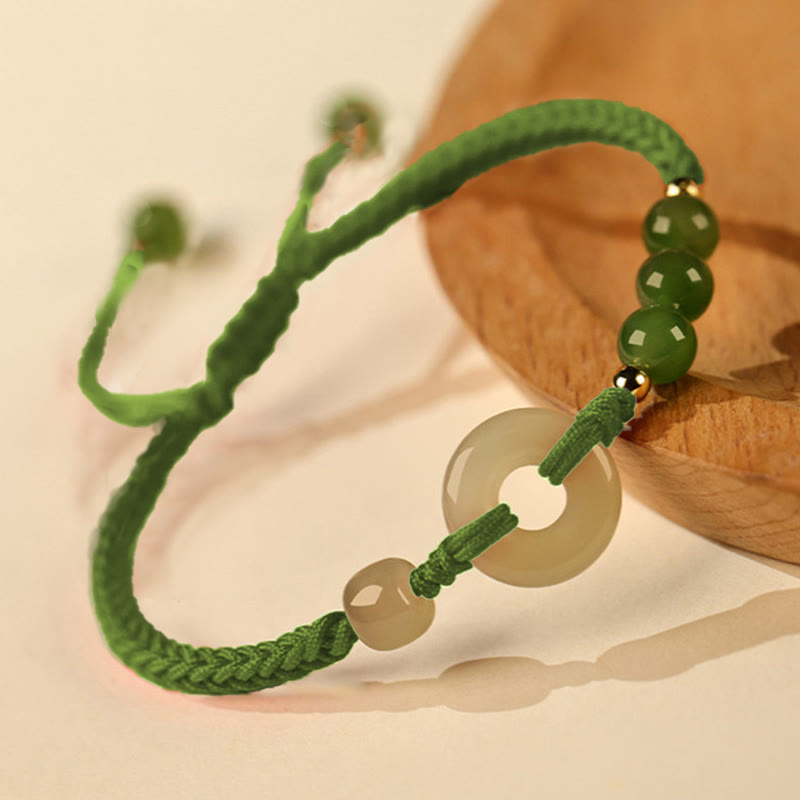 Nimara Ritual Natural Hetian Jade Peace Buckle Red String Protection Luck Bracelet