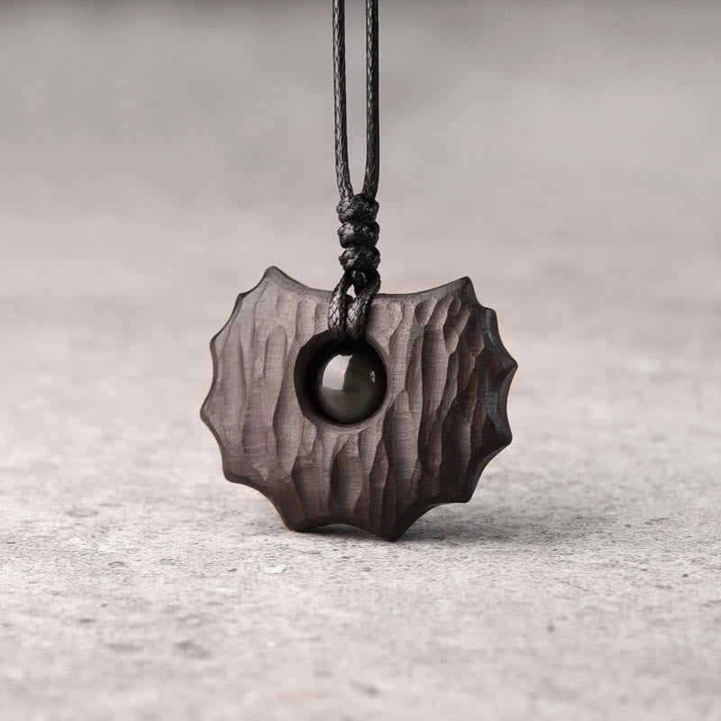 Nimara Ritual Ebony Wood Obsidian Irregular Shape Peace Calm Necklace Pendant