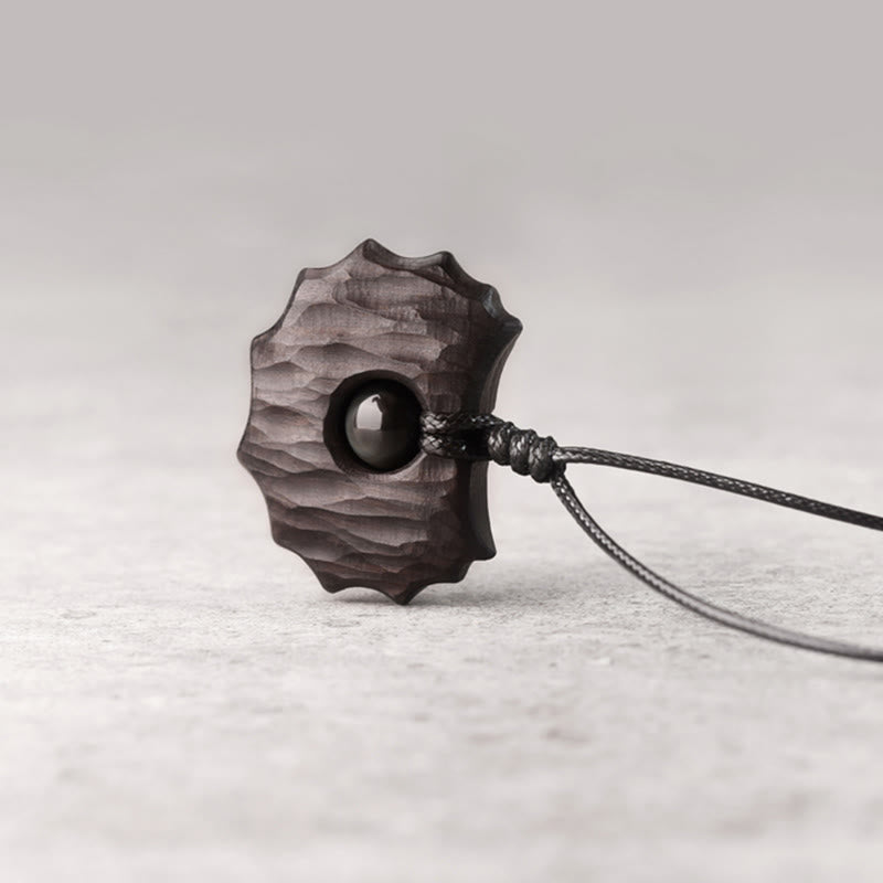Nimara Ritual Ebony Wood Obsidian Irregular Shape Peace Calm Necklace Pendant