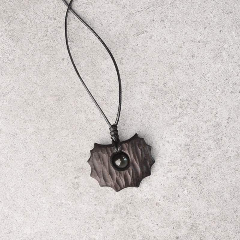 Nimara Ritual Ebony Wood Obsidian Irregular Shape Peace Calm Necklace Pendant