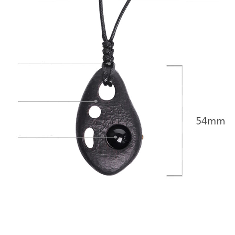 Nimara Ritual Ebony Wood Hollow Inlaid Obsidian Peace Calm Necklace Pendant