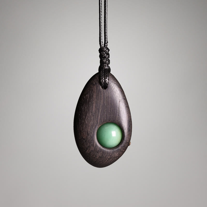 Nimara Ritual Ebony Wood Green Aventurine Peace Calm Necklace Pendant
