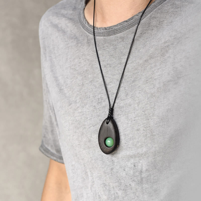 Nimara Ritual Ebony Wood Green Aventurine Peace Calm Necklace Pendant