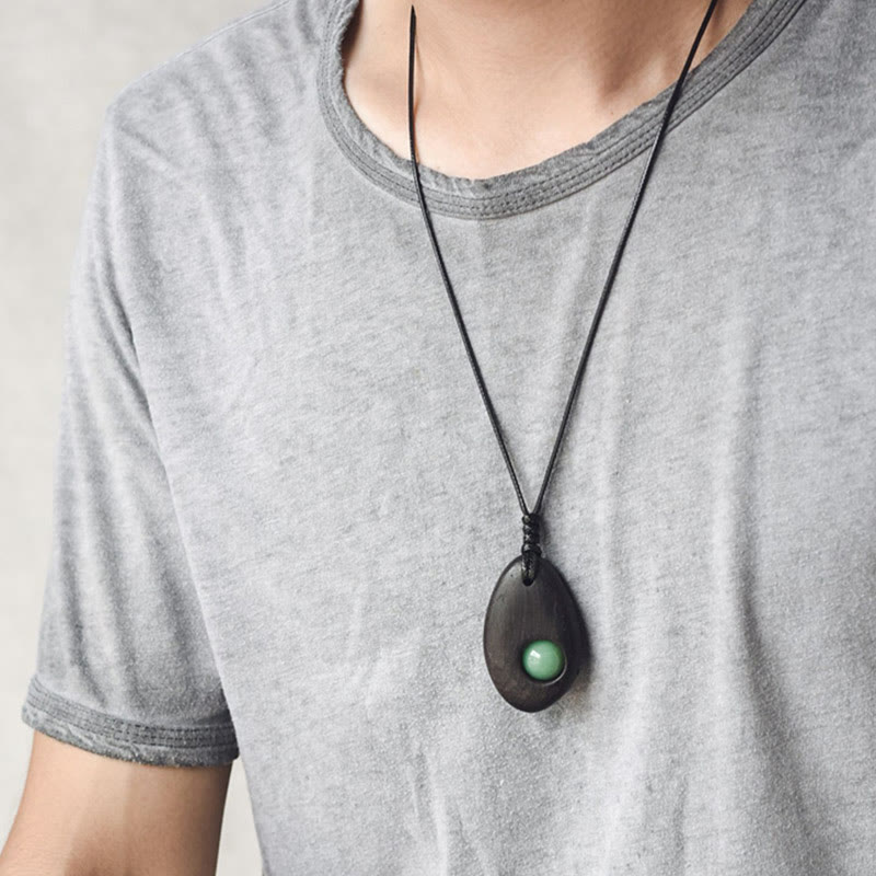 Nimara Ritual Ebony Wood Green Aventurine Peace Calm Necklace Pendant