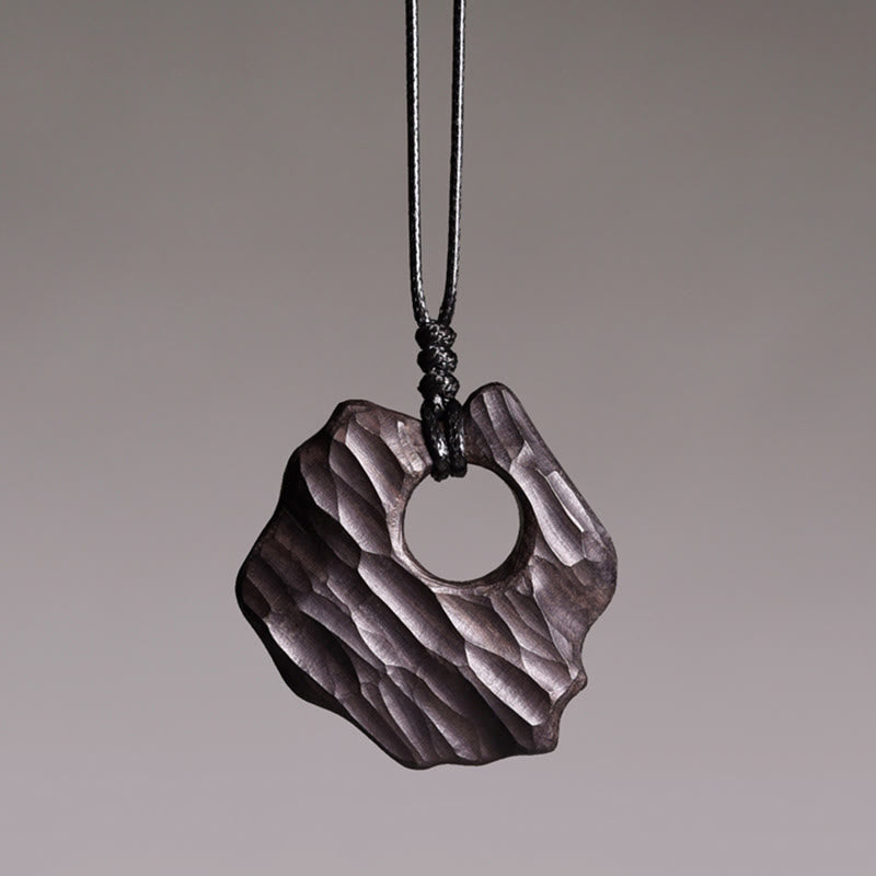 Nimara Ritual Ebony Wood Hollow Irregular Shape Peace Balance Necklace Pendant