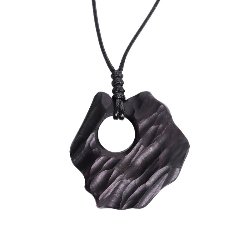 Nimara Ritual Ebony Wood Hollow Irregular Shape Peace Balance Necklace Pendant