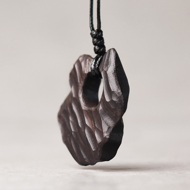 Nimara Ritual Ebony Wood Hollow Irregular Shape Peace Balance Necklace Pendant