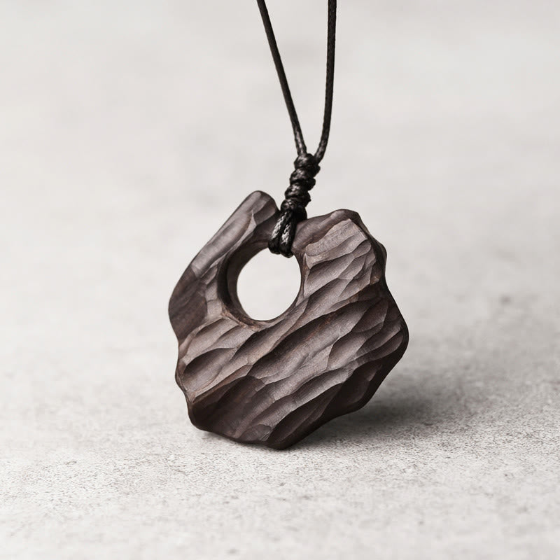 Nimara Ritual Ebony Wood Hollow Irregular Shape Peace Balance Necklace Pendant