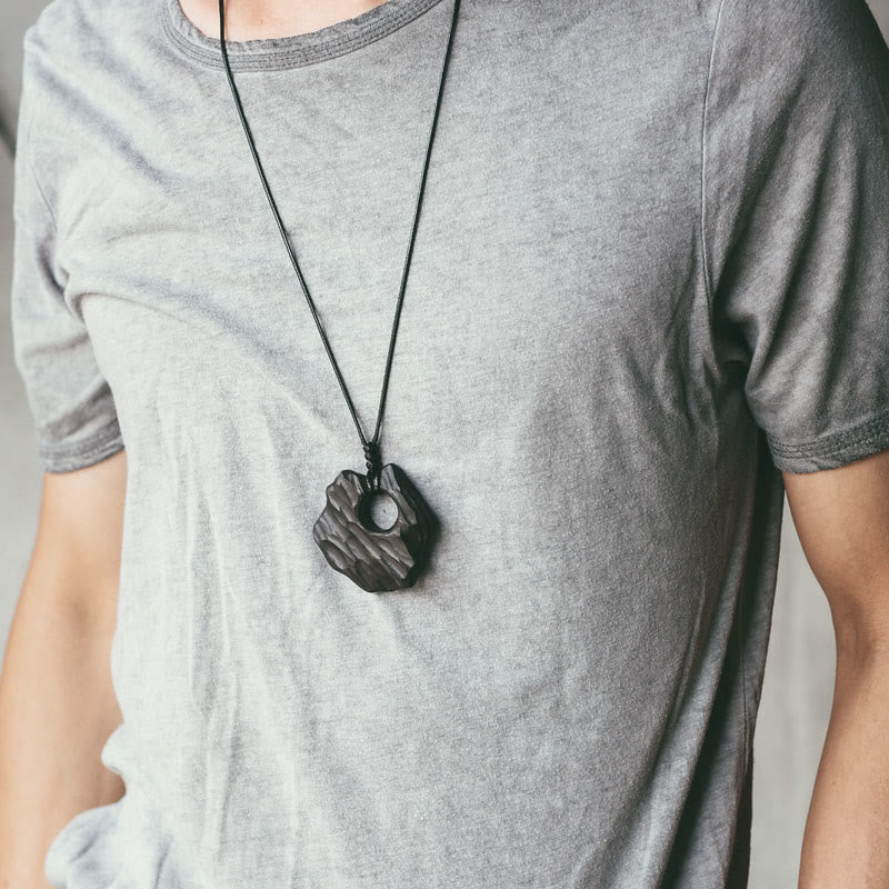 Nimara Ritual Ebony Wood Hollow Irregular Shape Peace Balance Necklace Pendant