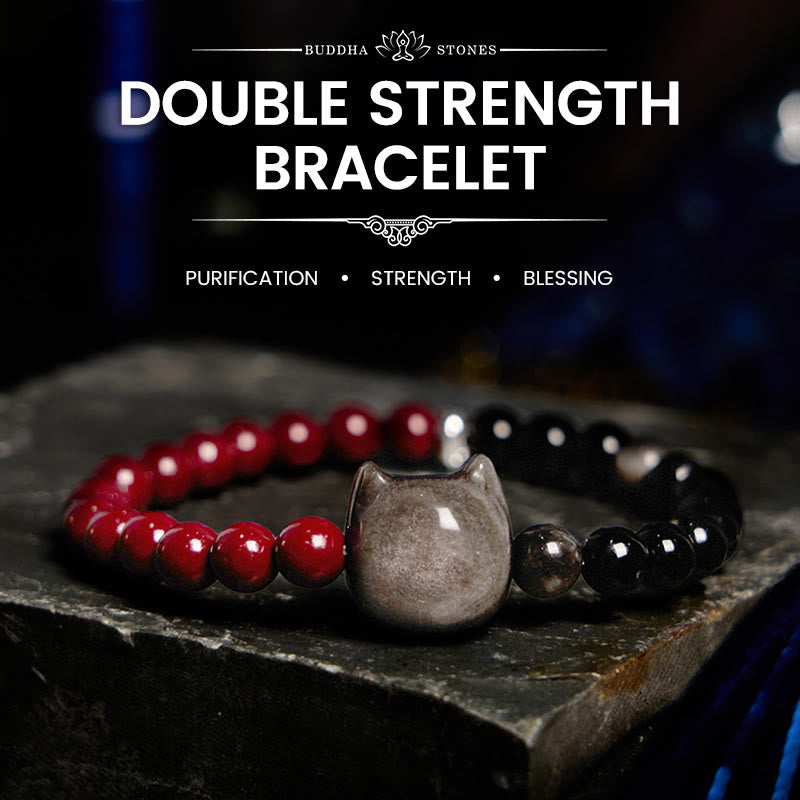 Nimara Ritual Black Obsidian Cinnabar Silver Sheen Obsidian Cat Fulfilment Bracelet
