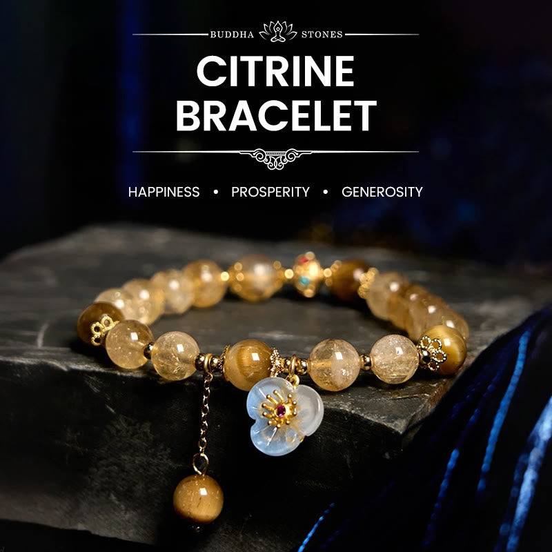 Nimara Ritual Citrine Tiger Eye Flower Charm Generosity Bracelet