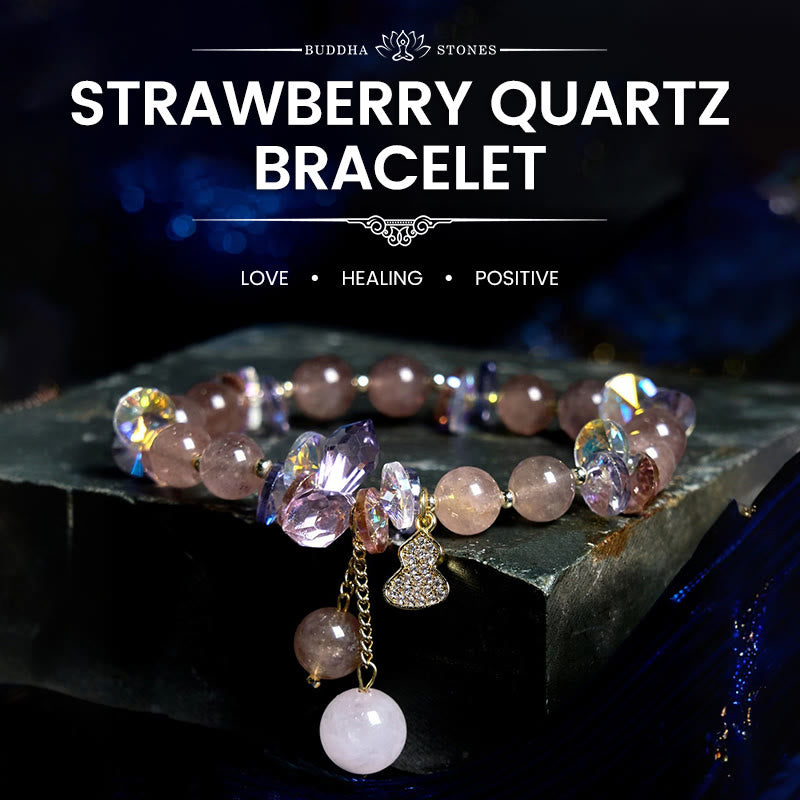Nimara Ritual Strawberry Quartz Crystal Gourd Positive Bracelet