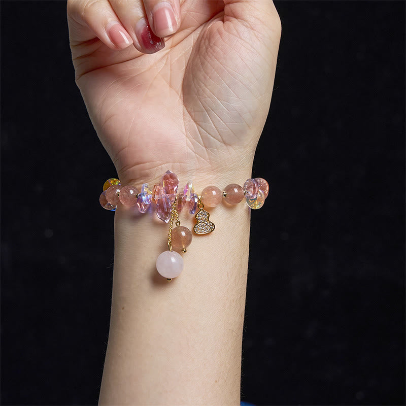 Nimara Ritual Strawberry Quartz Crystal Gourd Positive Bracelet