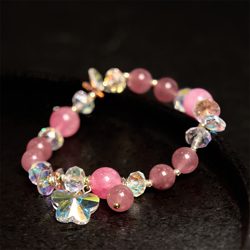Nimara Ritual Strawberry Quartz White Crystal Pink Crystal Butterfly Love Bracelet