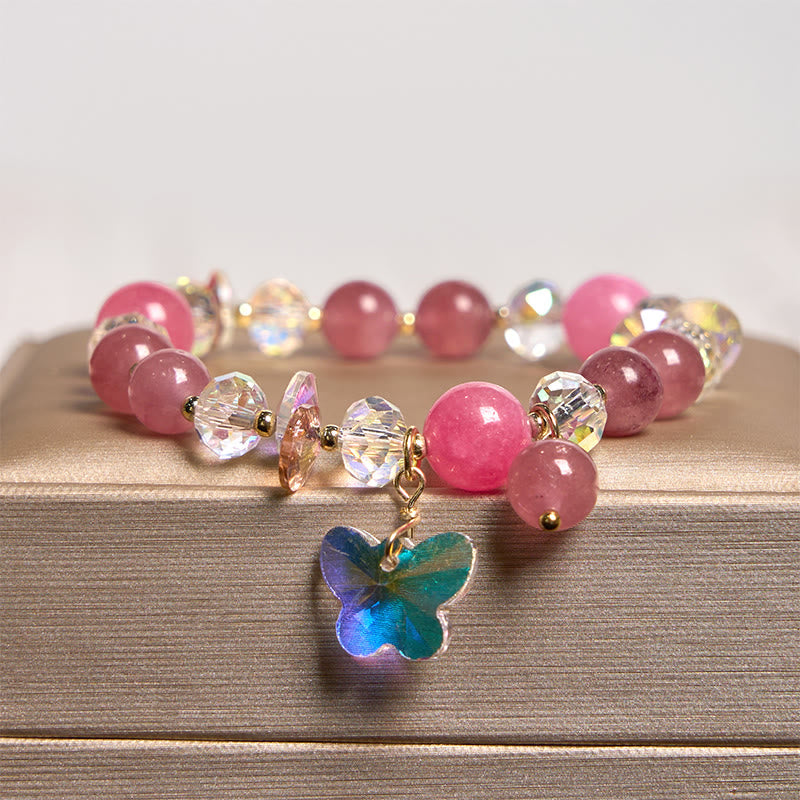 Nimara Ritual Strawberry Quartz White Crystal Pink Crystal Butterfly Love Bracelet