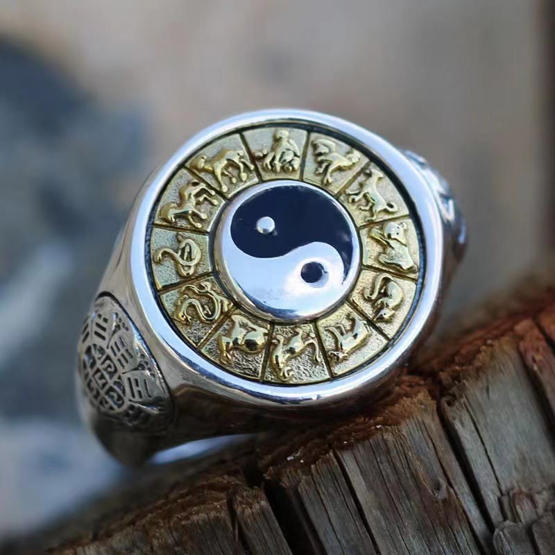 Nimara Ritual Yin Yang Chinese Zodiac Copper Wealth Adjustable Ring