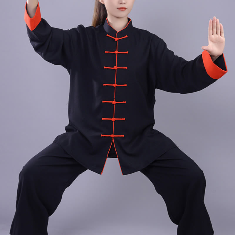 Nimara Ritual 2Pcs Fall Winter Frog-Button Tai Chi Meditation Qigong Zen Practice Unisex Cotton Linen Clothing Set