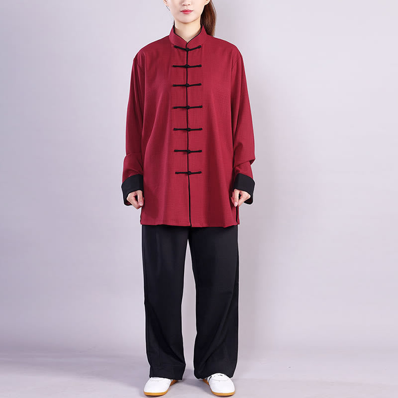 Nimara Ritual 2Pcs Fall Winter Frog-Button Tai Chi Meditation Qigong Zen Practice Unisex Cotton Linen Clothing Set
