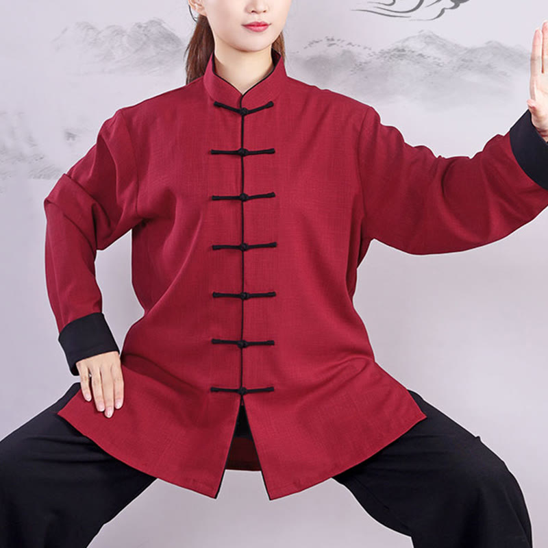 Nimara Ritual 2Pcs Fall Winter Frog-Button Tai Chi Meditation Qigong Zen Practice Unisex Cotton Linen Clothing Set