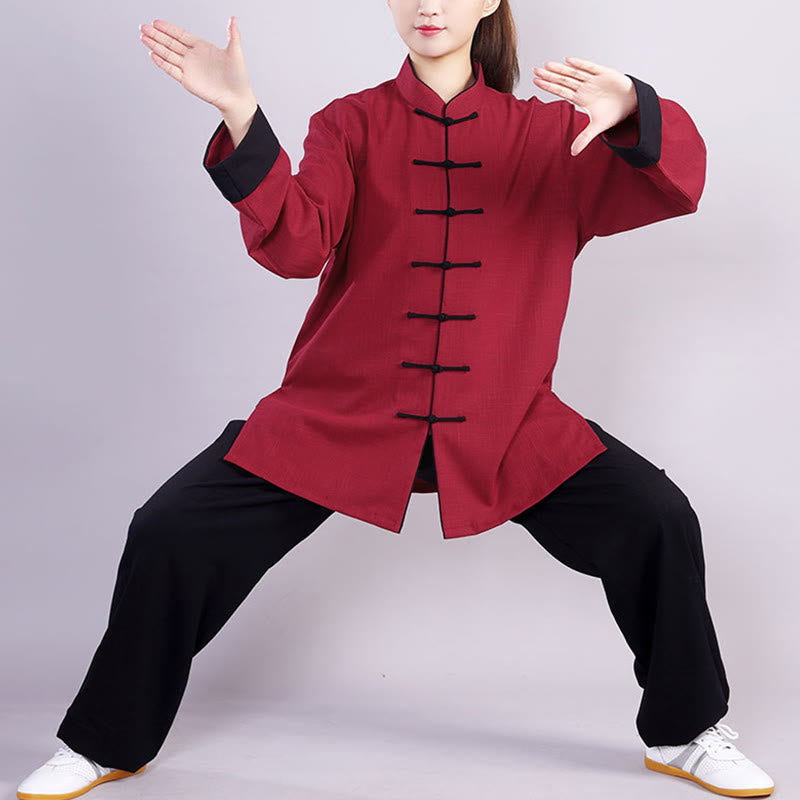 Nimara Ritual 2Pcs Fall Winter Frog-Button Tai Chi Meditation Qigong Zen Practice Unisex Cotton Linen Clothing Set