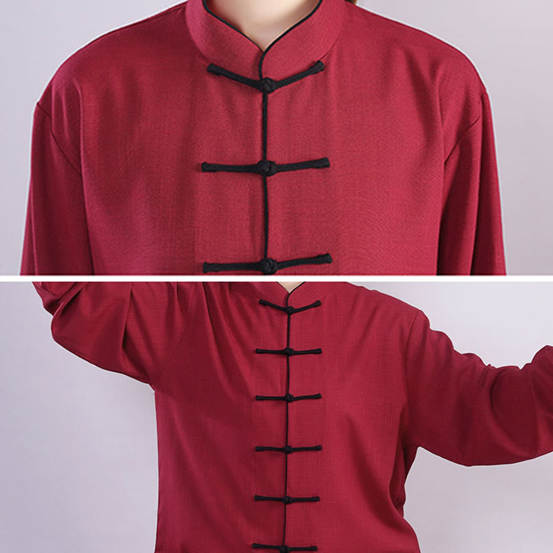 Nimara Ritual 2Pcs Fall Winter Frog-Button Tai Chi Meditation Qigong Zen Practice Unisex Cotton Linen Clothing Set