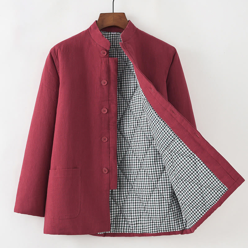 Nimara Ritual Winter Men's Frog-Button Tang Suit Linen Cotton Fleece Lined Jacket Shirt With Pockets