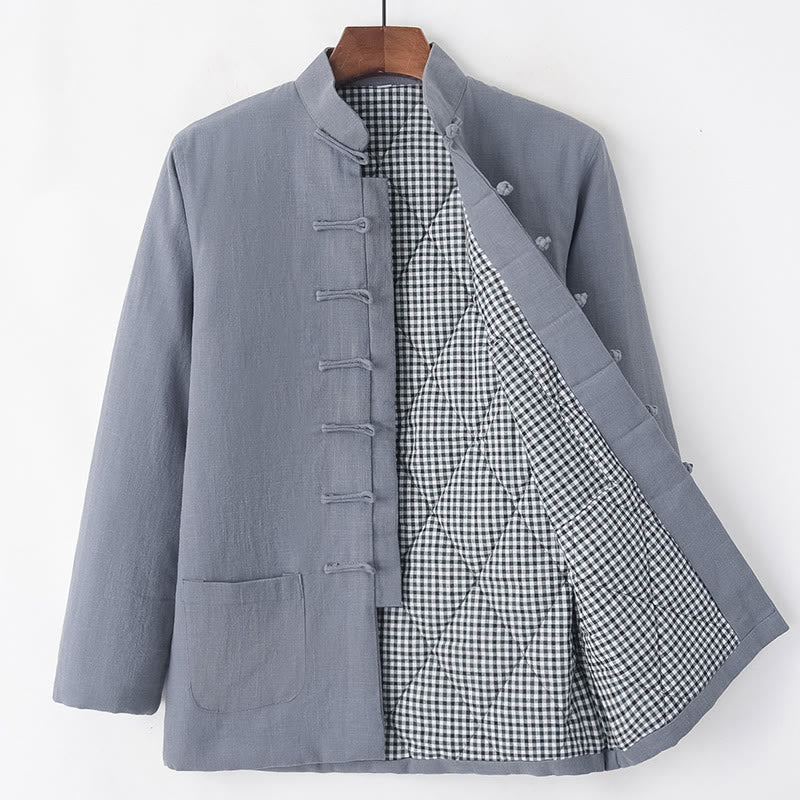 Nimara Ritual Winter Men's Frog-Button Tang Suit Linen Cotton Fleece Lined Jacket Shirt With Pockets