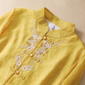 Nimara Ritual Women's Flower Embroidery Frog-Button Shirt Dress Wide Leg Pants