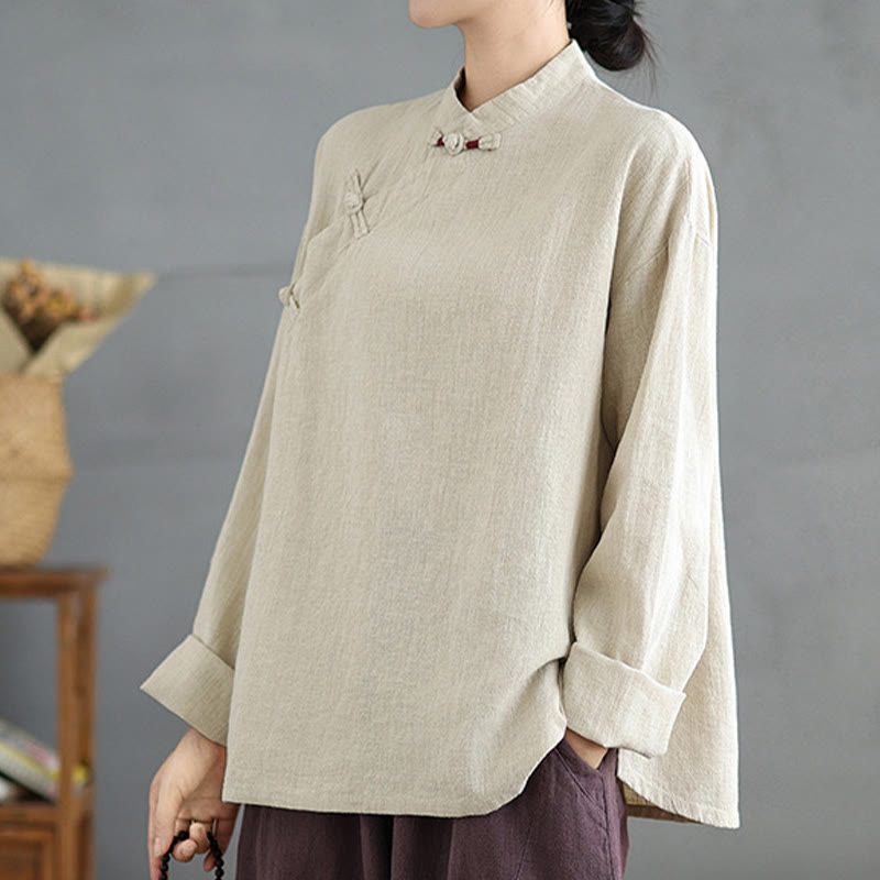 Nimara Ritual Solid Color Frog-Button Long Sleeve Women's Shirt